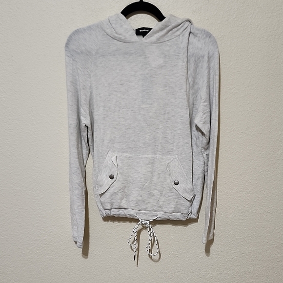 Monrow Tops - Monrow Gray Tie Front Long Sleeve Hoodie